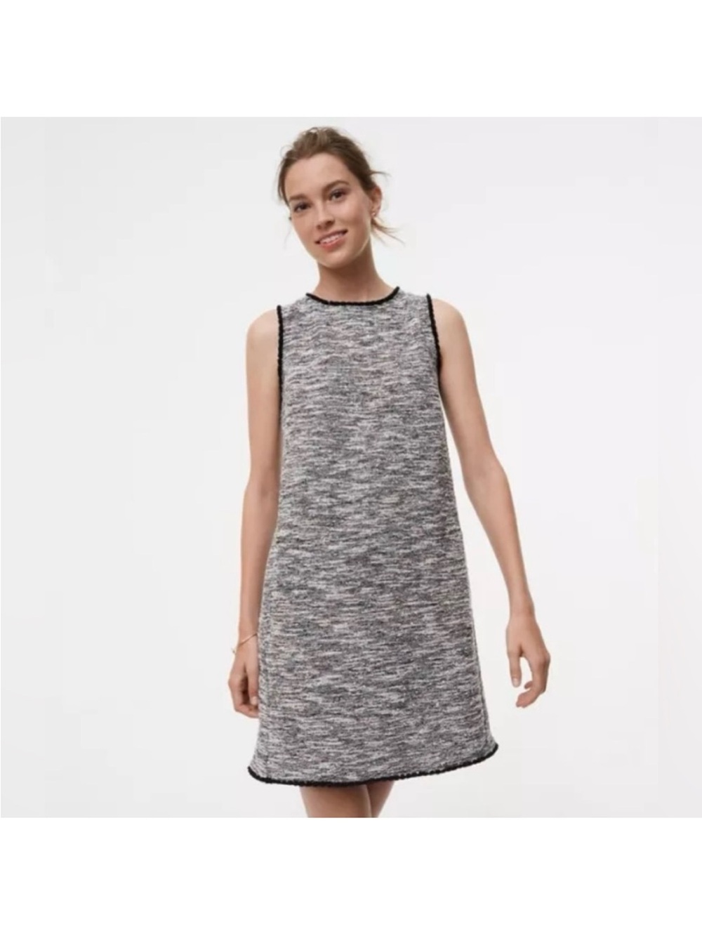 LOFT Tweed Shift Dress in Black and White